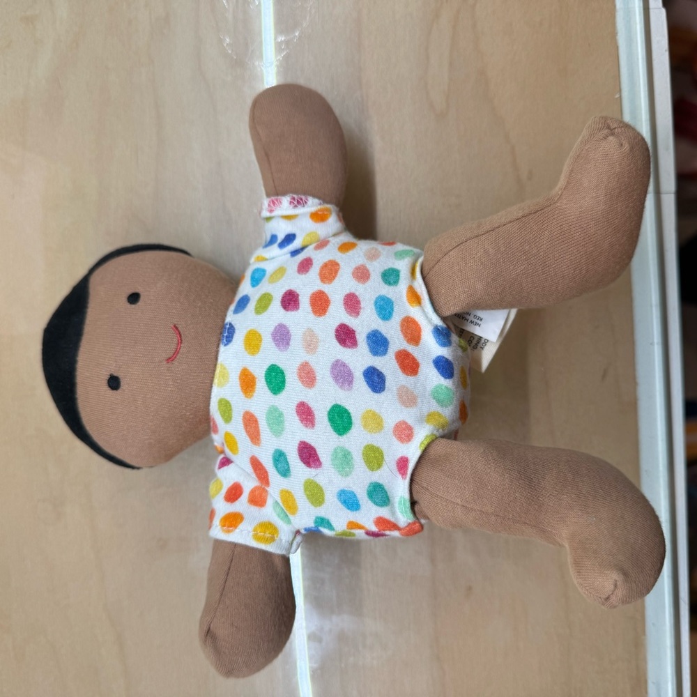 Lovevery Plush Multicolor Polka Dot Baby Doll - Soft Brown Fabric